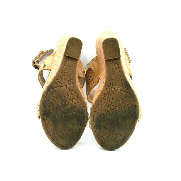 Kenneth Cole Reaction Sandals Skip Class Cork Wedge Sz 7.5M Brown Gold Laser Cut - Picture 4 of 9